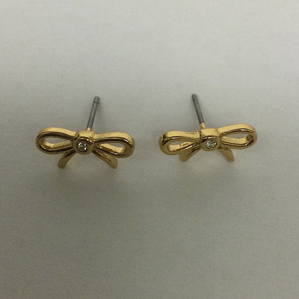 KATE SPADE PETITE GOLD PLATED BOW EARRINGS NWOT - Picture 2 of 5